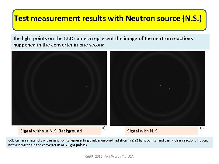 Test measurement results with Neutron source (N. S. ) the light points on the