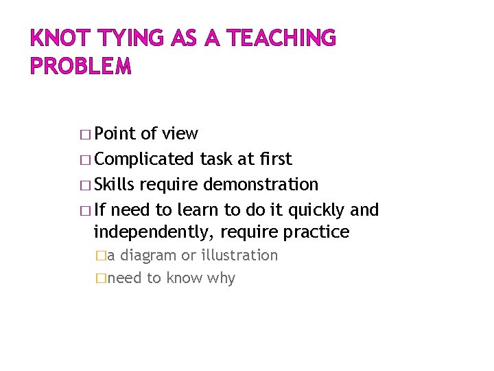 KNOT TYING AS A TEACHING PROBLEM � Point of view � Complicated task at KNOT TYING AS A TEACHING PROBLEM � Point of view � Complicated task at
