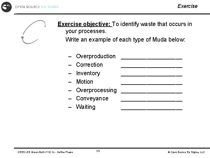 Exercise objective: To identify waste that occurs in your processes. Write an example of