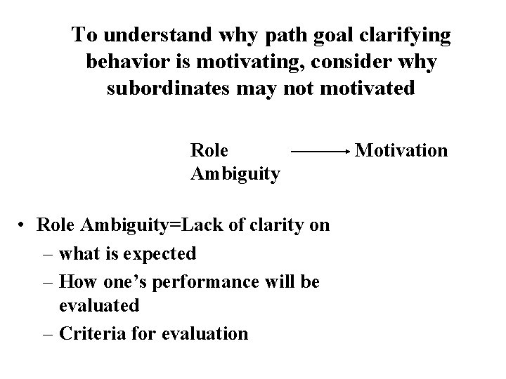 To understand why path goal clarifying behavior is motivating, consider why subordinates may not