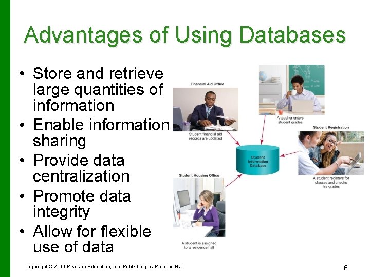 Advantages of Using Databases • Store and retrieve large quantities of information • Enable