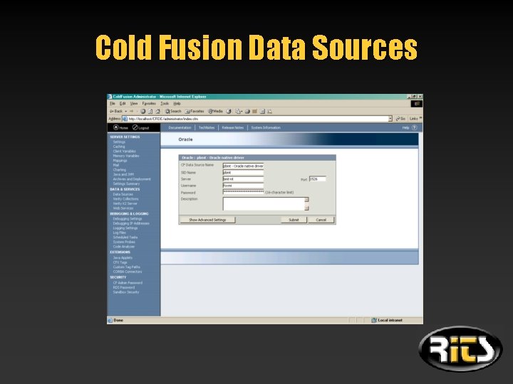 Cold Fusion Data Sources 