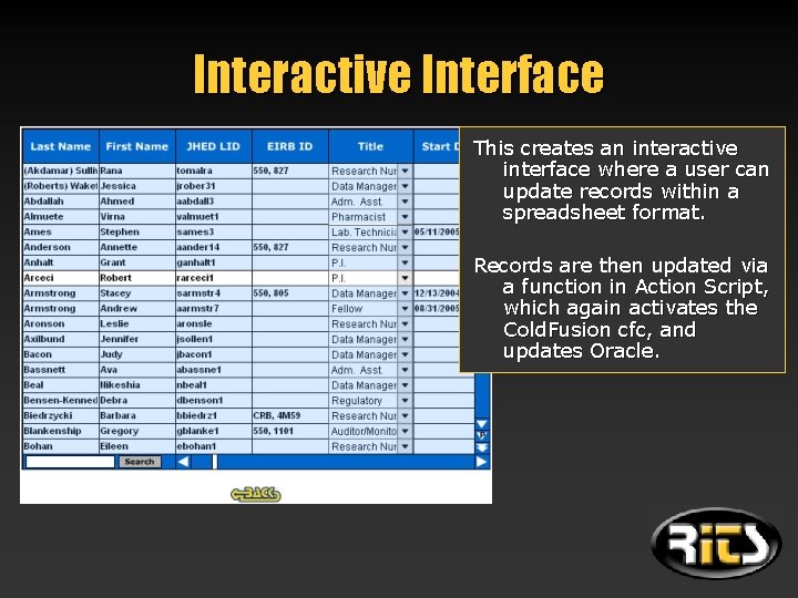 Interactive Interface This creates an interactive interface where a user can update records within