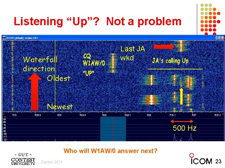 Listening “Up”? Not a problem Waterfall direction Oldest Last JA wkd Newest 500 Hz