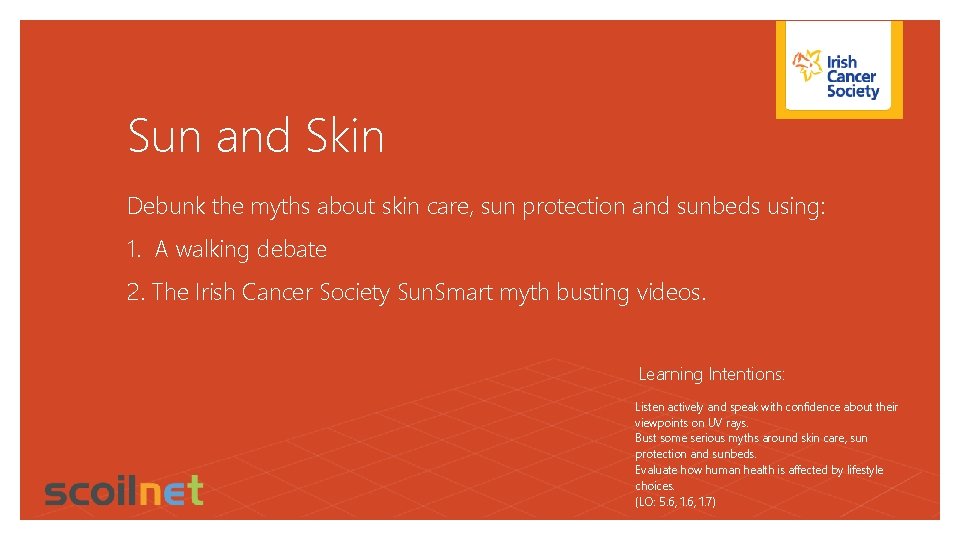 Sun and Skin Debunk the myths about skin care, sun protection and sunbeds using: