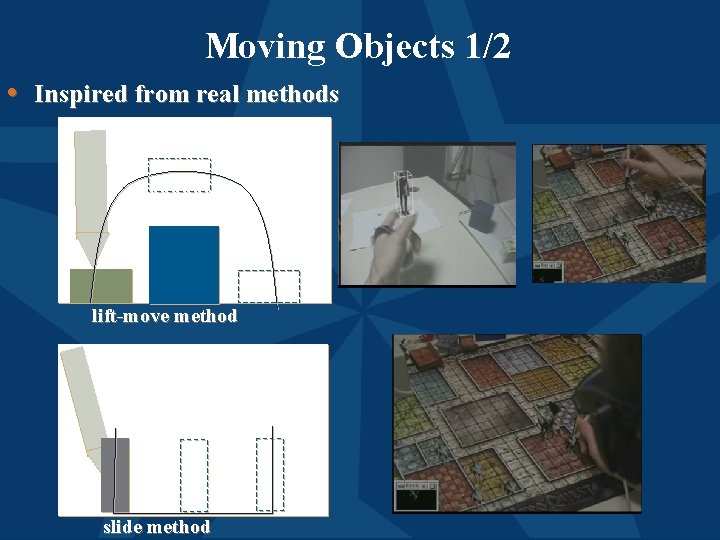 Moving Objects 1/2 • Inspired from real methods lift-move method slide method 