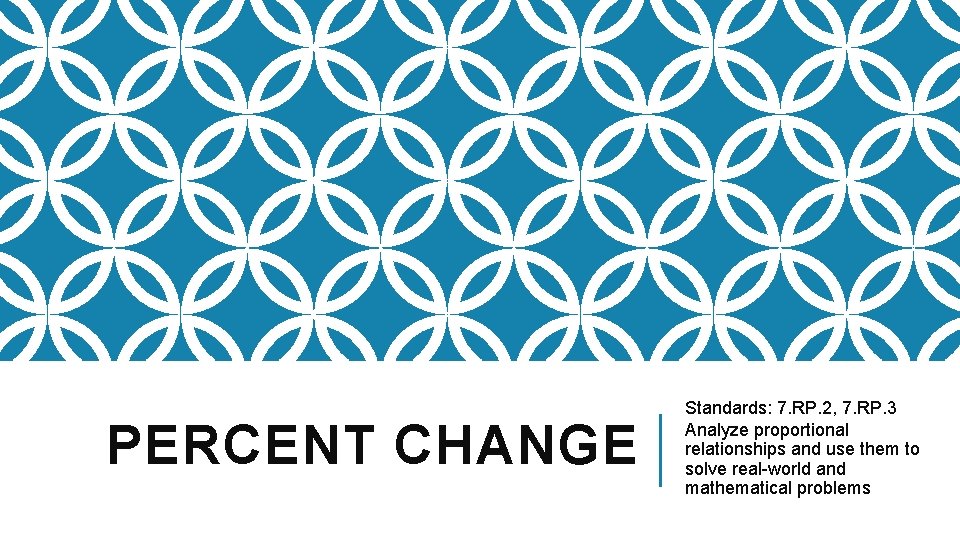 PERCENT CHANGE Standards: 7. RP. 2, 7. RP. 3 Analyze proportional relationships and use PERCENT CHANGE Standards: 7. RP. 2, 7. RP. 3 Analyze proportional relationships and use