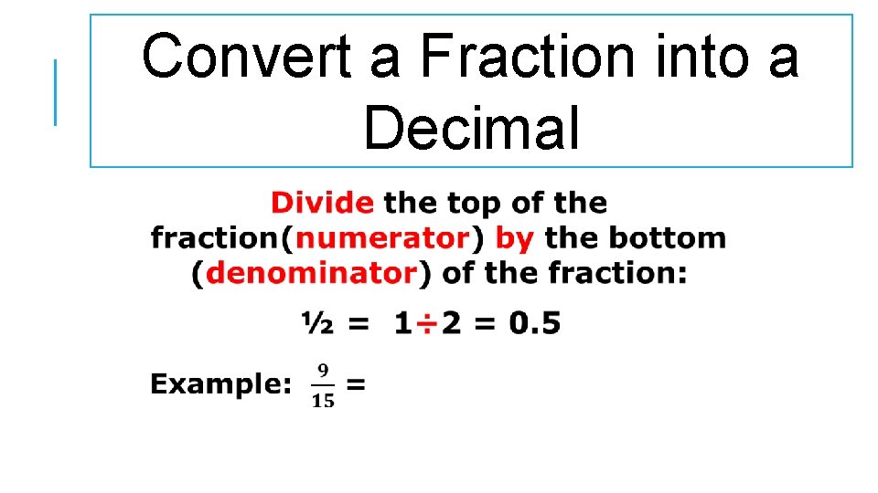 Convert a Fraction into a Decimal Convert a Fraction into a Decimal