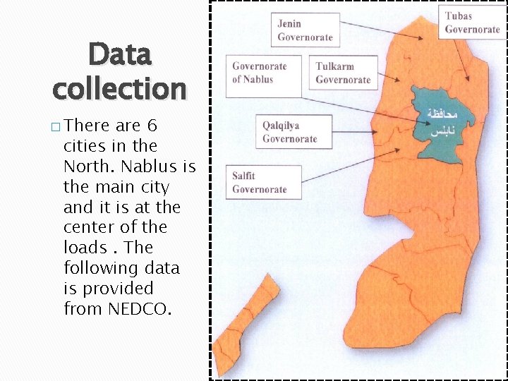Data collection � There are 6 cities in the North. Nablus is the main