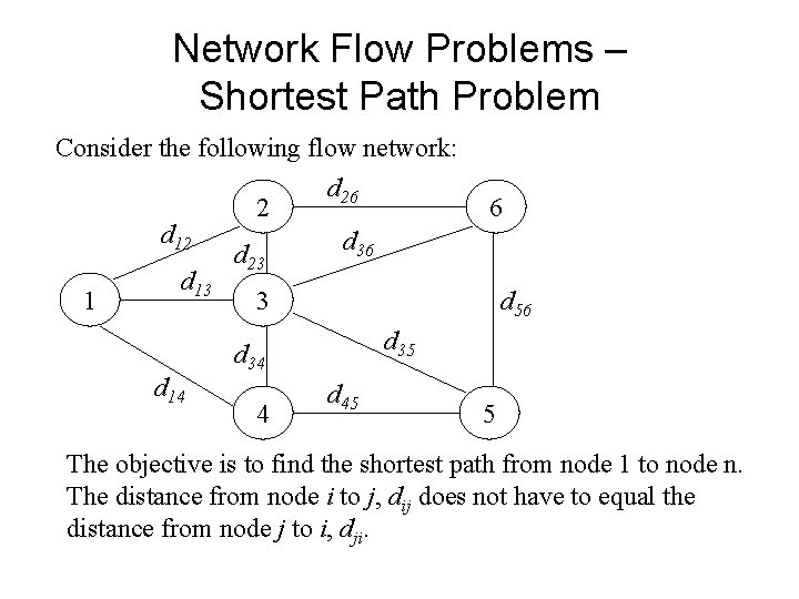 Network Flow Problems – Shortest Path Problem Consider the following flow network: d 26