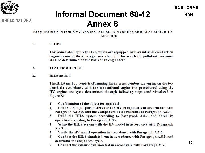ECE - GRPE UNITED NATIONS Informal Document 68 -12 Annex 8 HDH 12 ECE - GRPE UNITED NATIONS Informal Document 68 -12 Annex 8 HDH 12