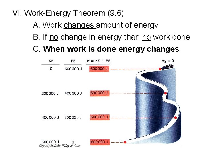 VI. Work-Energy Theorem (9. 6) A. Work changes amount of energy B. If no