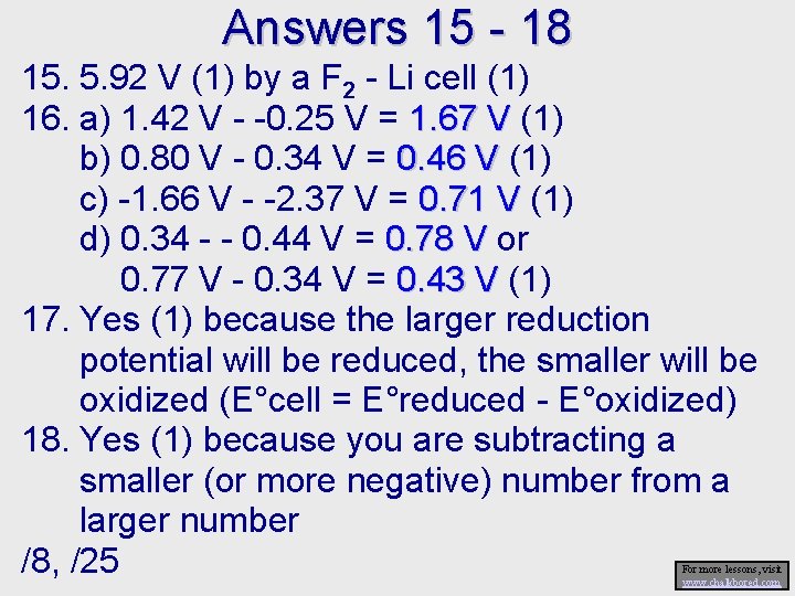 Answers 15 - 18 15. 5. 92 V (1) by a F 2 - Answers 15 - 18 15. 5. 92 V (1) by a F 2 -