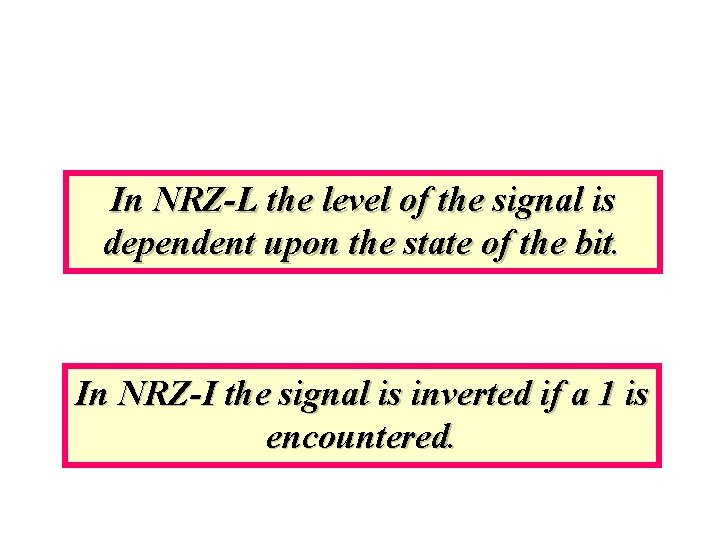 In NRZ-L the level of the signal is dependent upon the state of the