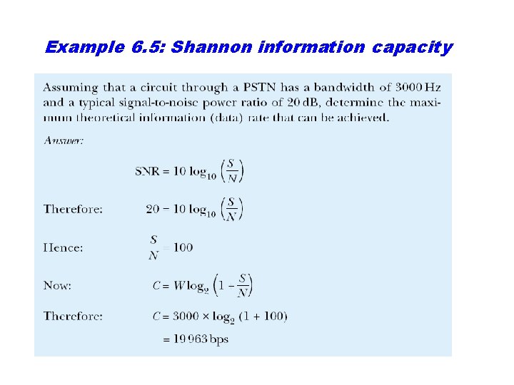Example 6. 5: Shannon information capacity 