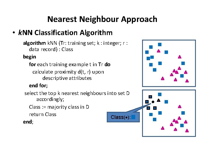 Nearest Neighbour Approach • k. NN Classification Algorithm algorithm k. NN (Tr: training set;