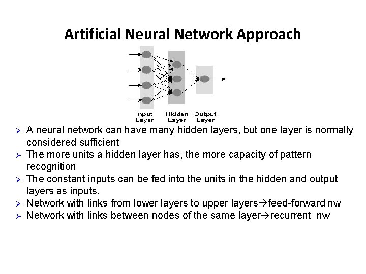 Artificial Neural Network Approach Ø Ø Ø A neural network can have many hidden