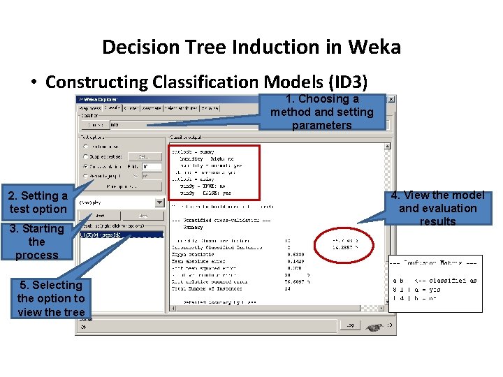 Decision Tree Induction in Weka • Constructing Classification Models (ID 3) 1. Choosing a