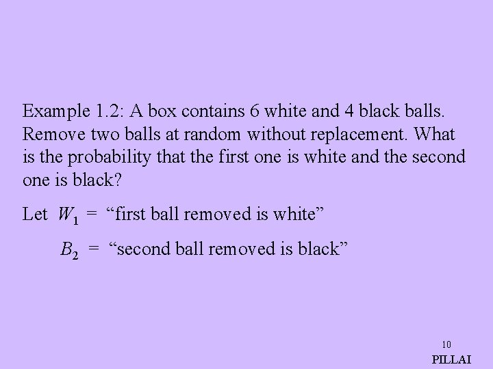 Example 1. 2: A box contains 6 white and 4 black balls. Remove two