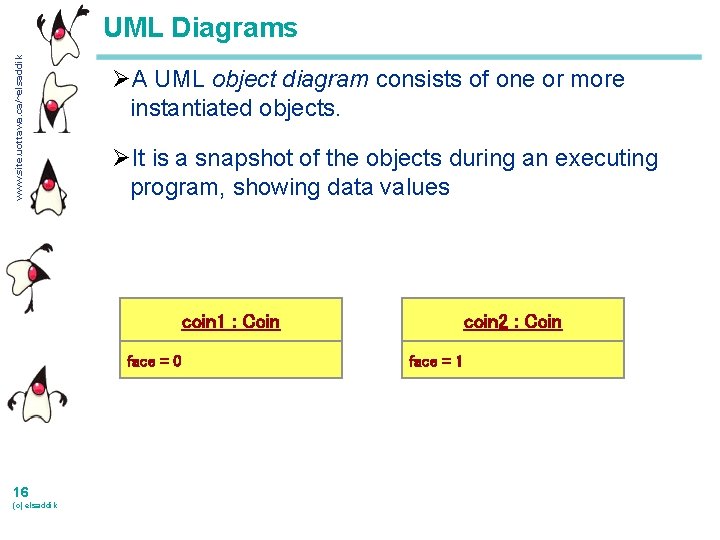 www. site. uottawa. ca/~elsaddik UML Diagrams ØA UML object diagram consists of one or