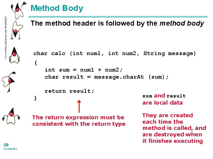 www. site. uottawa. ca/~elsaddik Method Body The method header is followed by the method