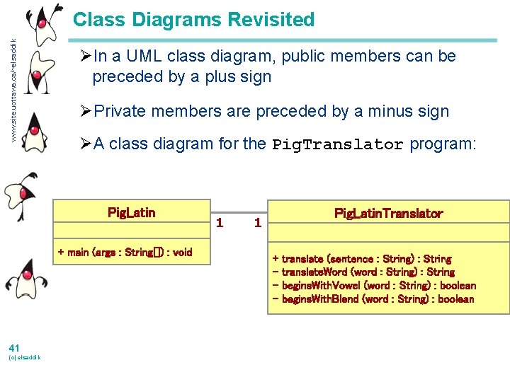 www. site. uottawa. ca/~elsaddik Class Diagrams Revisited ØIn a UML class diagram, public members