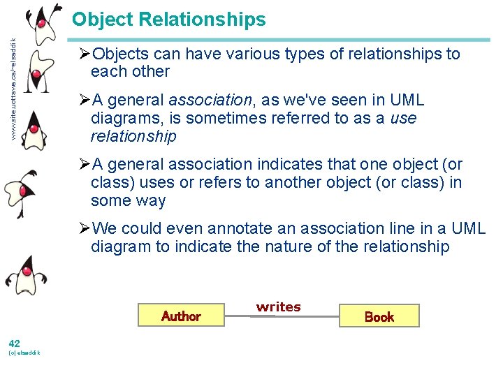 www. site. uottawa. ca/~elsaddik Object Relationships ØObjects can have various types of relationships to