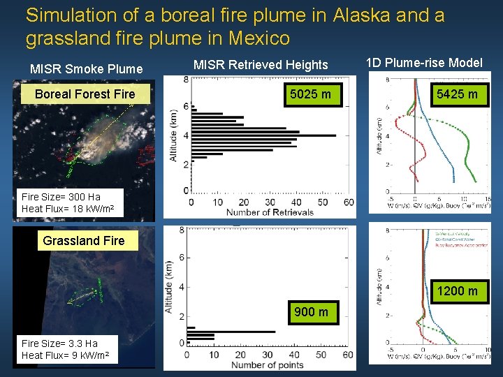 Simulation of a boreal fire plume in Alaska and a grassland fire plume in