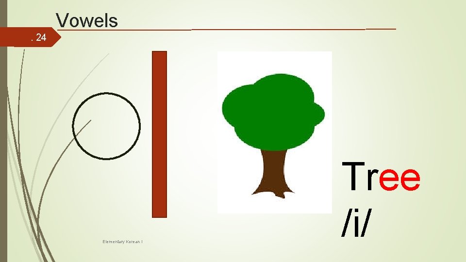 Vowels. 24 Elementary Korean I Tree /i/ 