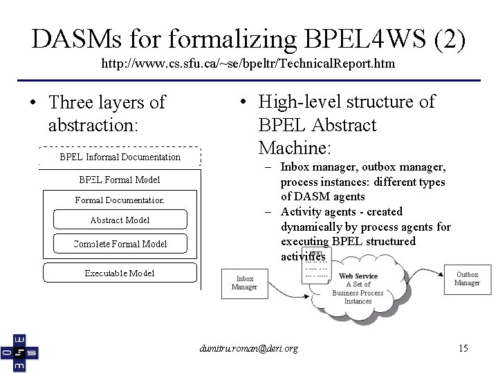 DASMs formalizing BPEL 4 WS (2) http: //www. cs. sfu. ca/~se/bpeltr/Technical. Report. htm •