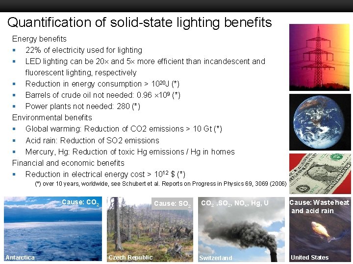Quantification of solid-state lighting benefits Energy benefits § 22% of electricity used for lighting