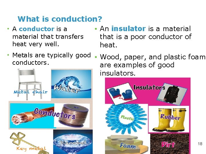 What is conduction? • A conductor is a material that transfers heat very well.