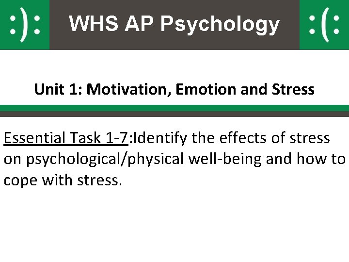 WHS AP Psychology Unit 1: Motivation, Emotion and Stress Essential Task 1 -7: Identify