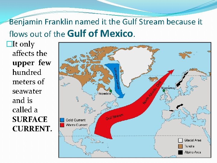 Benjamin Franklin named it the Gulf Stream because it flows out of the Gulf