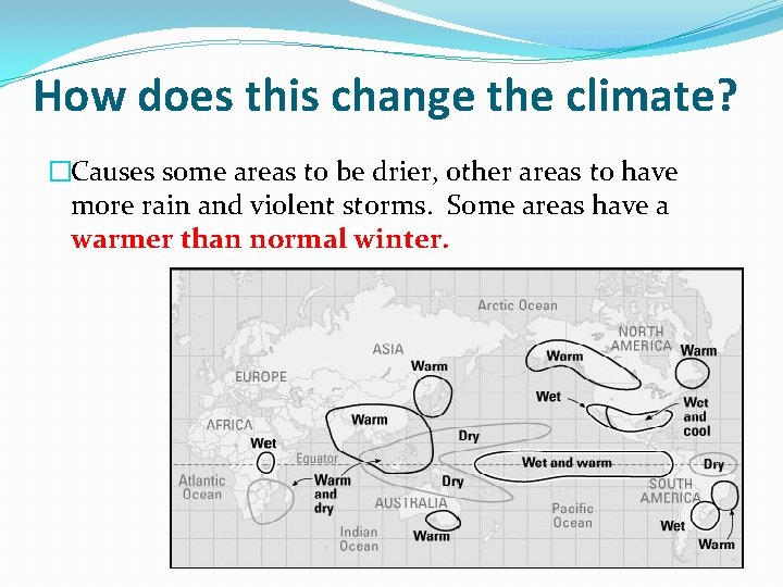 How does this change the climate? �Causes some areas to be drier, other areas