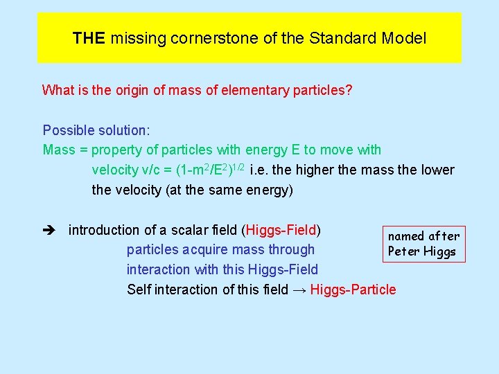 THE missing cornerstone of the Standard Model What is the origin of mass of