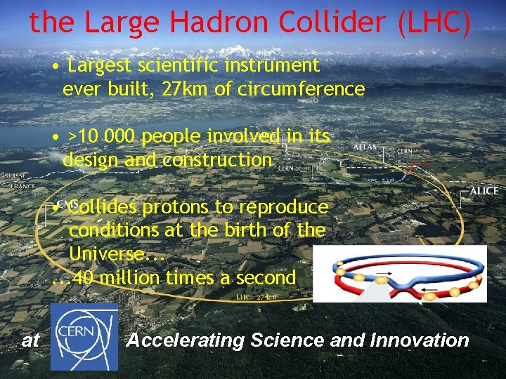 the Large Hadron Collider (LHC) • Largest scientific instrument ever built, 27 km of