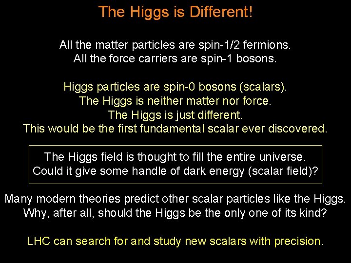 The Higgs is Different! All the matter particles are spin-1/2 fermions. All the force