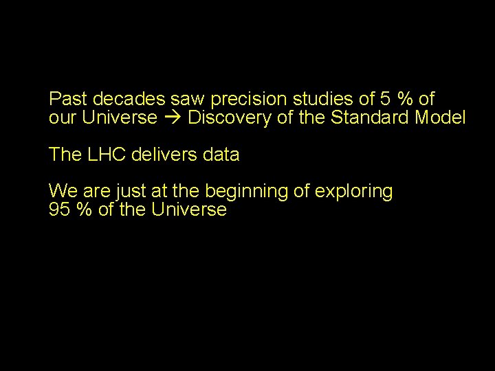 Past decades saw precision studies of 5 % of our Universe Discovery of the