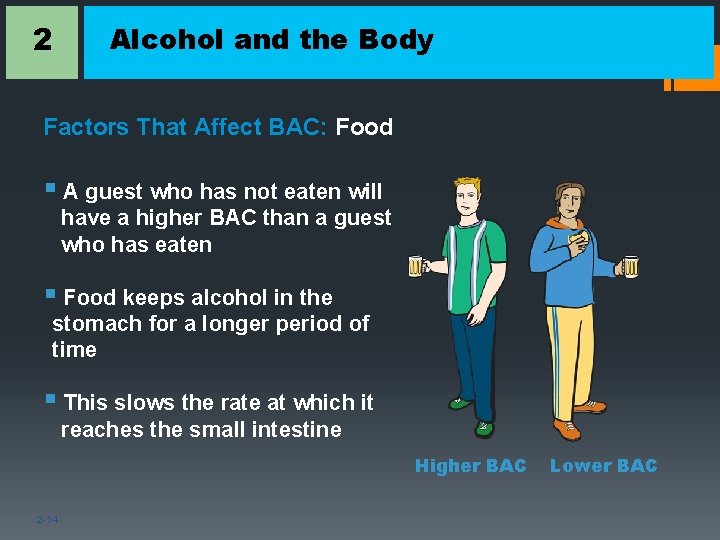 2 Alcohol and the Body Factors That Affect BAC: Food § A guest who