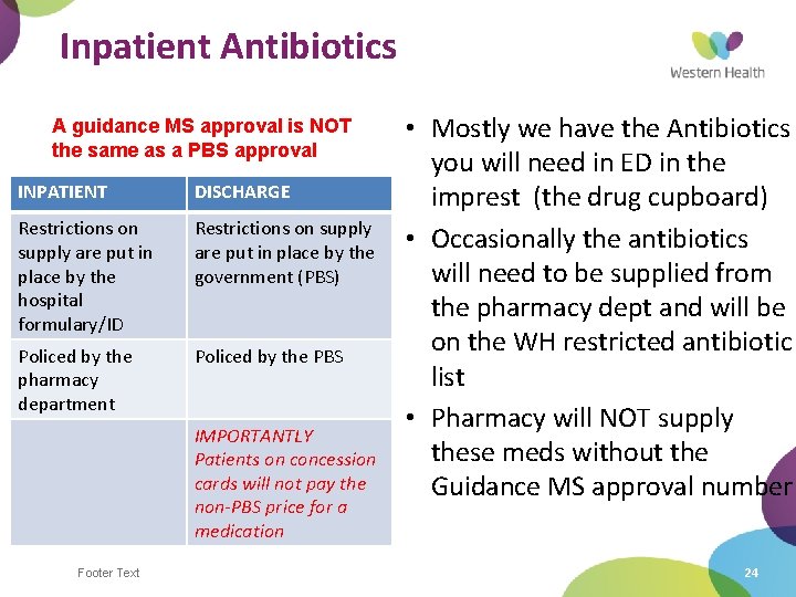Inpatient Antibiotics A guidance MS approval is NOT the same as a PBS approval