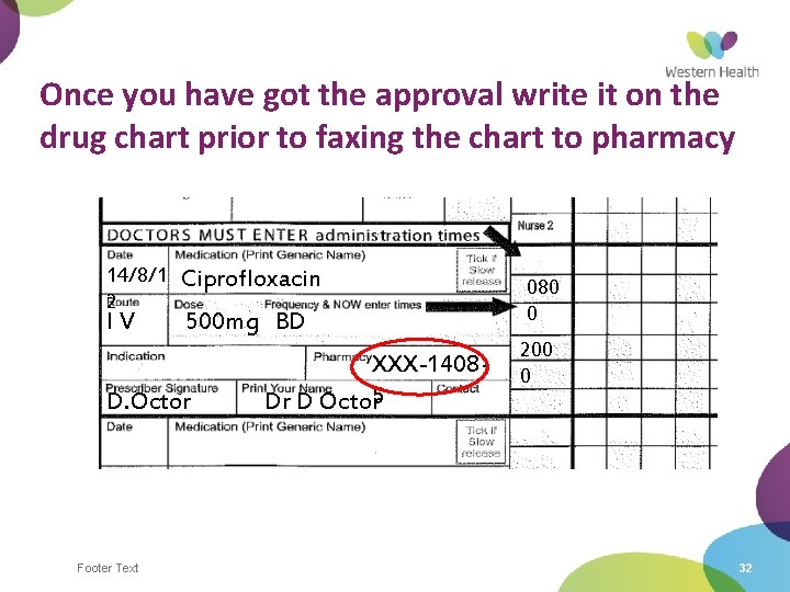 Once you have got the approval write it on the drug chart prior to