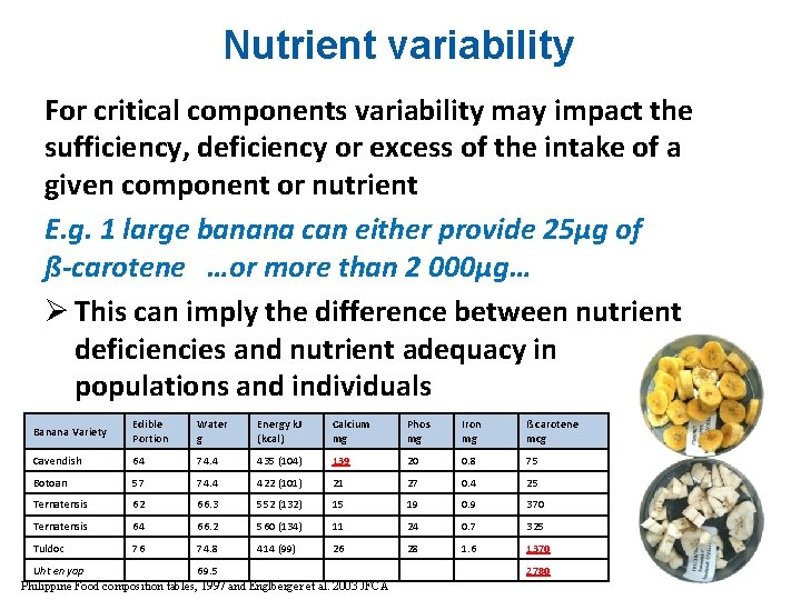 Nutrient variability For critical components variability may impact the sufficiency, deficiency or excess of