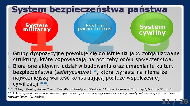 System bezpieczeństwa państwa 1 2 3 System militarny System paramilitarny System cywilny Grupy dyspozycyjne System bezpieczeństwa państwa 1 2 3 System militarny System paramilitarny System cywilny Grupy dyspozycyjne