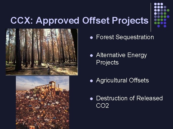 CCX: Approved Offset Projects l Forest Sequestration l Alternative Energy Projects l Agricultural Offsets