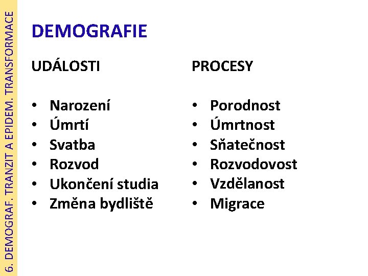 6. DEMOGRAF. TRANZIT A EPIDEM. TRANSFORMACE DEMOGRAFIE UDÁLOSTI • • • Narození Úmrtí Svatba