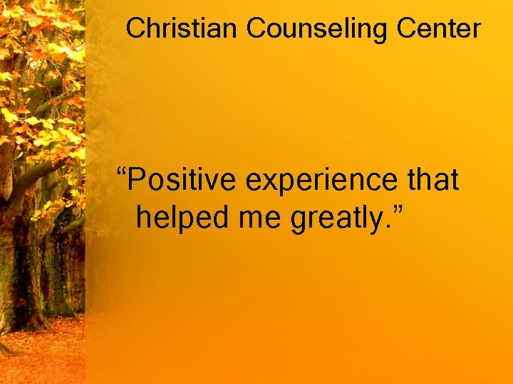 Christian Counseling Center “Positive experience that helped me greatly. ” 