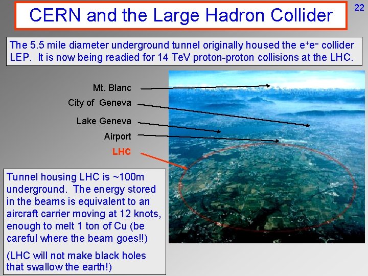 CERN and the Large Hadron Collider 22 The 5. 5 mile diameter underground tunnel