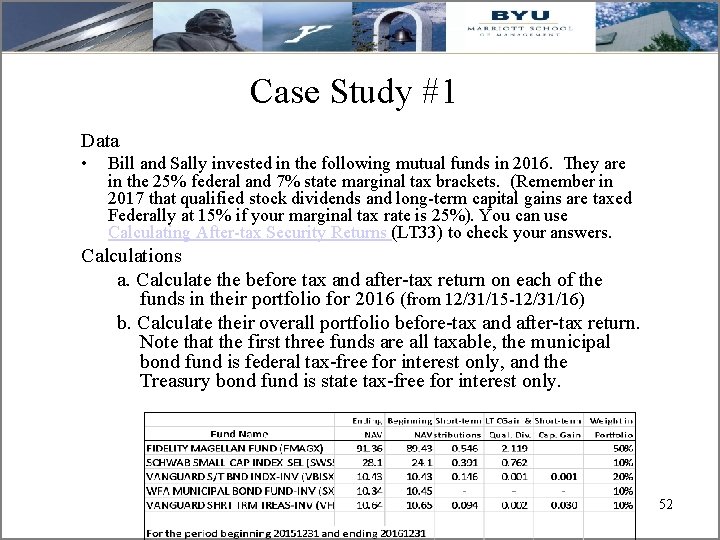 Case Study #1 Data • Bill and Sally invested in the following mutual funds