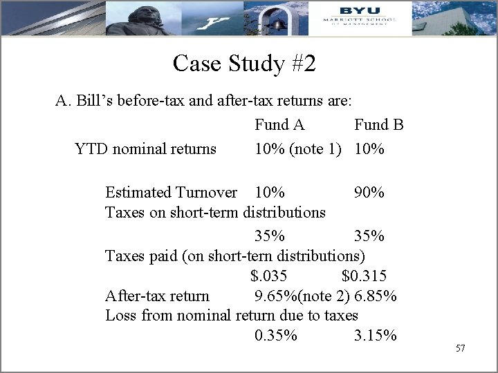 Case Study #2 A. Bill’s before-tax and after-tax returns are: Fund A Fund B